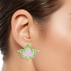 Pink Green Stone Ivy Letter Stud Earrings Women Fashion <b>Jewelry</b> Elegant 24K Gold Plated Crystal Accessory Gift for Party - Product Image 1