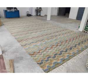 Tapis en laine tissé à la main surdimensionné à motif Bargello moderne, multicolore, aux tons terreux, géométrique, ondulé, tapis d'appoint audacieux, motif Bargello brodé - Product Image 1