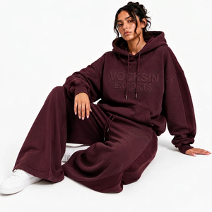 Vocksin Burgundy Oversized Hoodie Tracksuit Unisex Heavyweight Cotton Wide Leg <b>Sweat</b> <b>Set</b> Premium Streetwear Outfit Quick Dry - Product Image 6