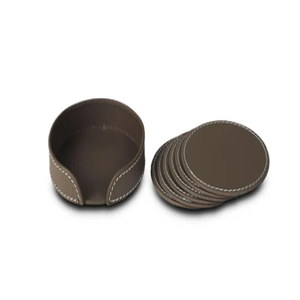 Leather Coasters Tan Leather Coaster With Holders - Product Image 1