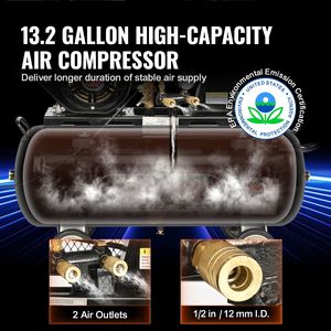 Serbatoio orizzontale per compressore d'aria da 13,2 galloni, 7HP, alimentato a benzina, 9CFM@115PSI, pompa a pistone, utensili pneumatici - Product Image 3