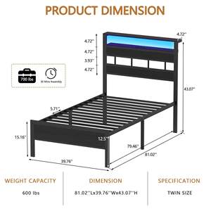 Cama Doble Inteligente HOAN KIM VN Fabricada en Vietnam, Tapicería de Lino, Estructura Metálica Negra/Blanca, Diseño Moderno, Plegable, 17 kg/19 kg, OEM/ODM, Envío por Correo - Product Image 6