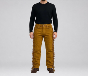 FAZMAX CORPORATION Pantalon Western Homme Marron Style Vintage Taille Haute Coupe Droite avec Poches et Braguette Boutonnée 100% Cuir de Vachette - Product Image 1
