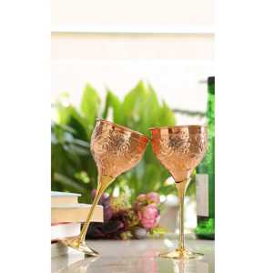 Gobelet à vin en cuivre gravé orné avec tige finition dorée – Vaisselle artisanale traditionnelle pour dîners élégants et service de table - Product Image 5