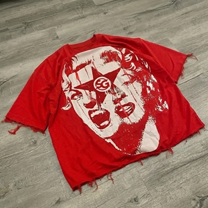 Camiseta Roja Extra Grande para Hombre con Estampado de Logotipo de Estrella, Estilo Urbano, Manga Corta, Cuello Redondo, 100% Algodón Jersey, Ecológica - Product Image 3