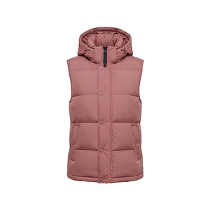Gilet matelassé à capuche pour femme, hiver, rose, rembourrage en polyester, fermeture à boutons, longueur normale, couleur unie, tissu tissé - Product Image 1