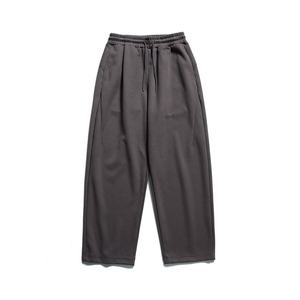 Pantalon de survêtement gris foncé pour homme, taille élastique, décontracté, plissé, avec cordon de serrage, poches latérales, respirant, en maille, pour l'automne - Product Image 1