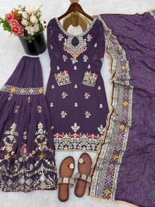 Ensemble Salwar Kameez brodé violet, tenue traditionnelle indienne et pakistanaise avec dupatta pour mariage et fête - Product Image 3