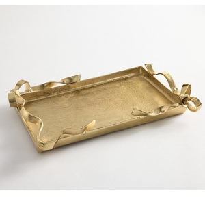 Luxurious Heavy-Duty Cast Iron Decorative Riser <b>Tray</b> Vintage Gold Finished Sideboard Display - Product Image 1