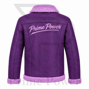 เสื้อแจ็คเก็ตหนัง PU สีม่วงสำหรับผู้ชาย ยี่ห้อ Prime Power บุขนเชอร์ปา ปกคอพับได้ กันลม เสื้อโค้ทลำลองสำหรับฤดูหนาว จากโรงงานผู้ผลิตโดยตรง - Product Image 2