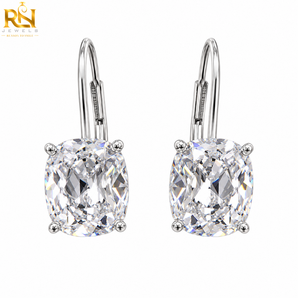 Pendientes colgantes con diamante cultivado en laboratorio de corte cojín, estilo antiguo de mina, con cierre de palanca |   Piezas de Joyería Fina de Oro Sólido de 9K, 14K y 18K - Product Image 1