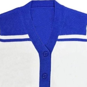 Cárdigan de Mujer con Bloques de Color Blanco y Azul, Cuello en V, Manga Larga, Estilo Preppy, Suéter de Punto con Cierre de Botones, Corte Regular - Product Image 2
