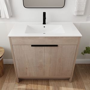 36-Inch Freestanding White Ceramic Sink <b>Bathroom</b> <b>Vanity</b> with 2 Soft Close Cabinet Doors W1286S00063 (BVB02436PLO F BL9090B) - Product Image 3