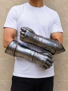 Armadura de Brazo Personalizada de Acero Inoxidable, Guantes de Caballero Medieval Plateados, Estilo Antiguo, Fundición Artística Coleccionable - Product Image 3