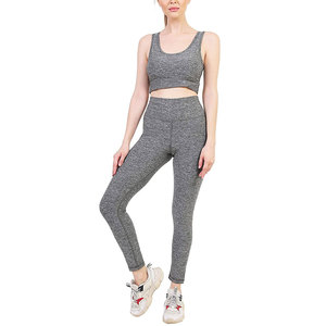 Women's Workout Yoga Set High Quality Solid Color Breathable Plus Size Leggings Sports <b>Bra</b> 2-Piece High Waist Latest Design - Product Image 4