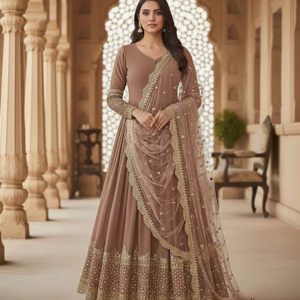 ชุดเดรสผู้หญิง Ramdev Trading ผ้าจอร์เจียต์เนื้อหนาปักลายประดับเลื่อม 5 มม. แห้งเร็ว พิมพ์ลายดิจิทัล ทรงปกติ เหมาะสำหรับทุกงานปาร์ตี้ - Product Image 1