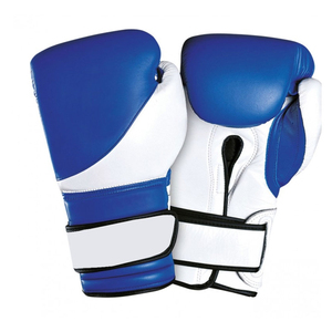 Custom 16oz Blue white PU Boxing Training Gloves Wrist Closure <b>Strap</b> Breathable for Adults 14 Years & Up with Customized Logo - Product Image 5