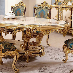 Juego de Comedor Europeo de Lujo Ecológico, Madera de Caoba Sólida, Color Crema Dorado Antiguo, Tallado a Mano, Muebles para el Hogar - Product Image 3