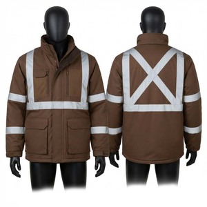 <b>Mens</b> Work <b>Jacket</b> 300D Oxford Polyester 220 GSM Brown High Visibility Reflective Tape <b>Utility</b> Padded Winter Safety Custom Logo - Product Image 1
