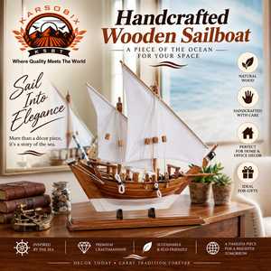 Modelo de Velero de Madera Hecho a Mano, Decoración Costera para el Hogar, Vela Blanca, Estilo Oceánico, Adorno de Escritorio, Regalo - Product Image 1