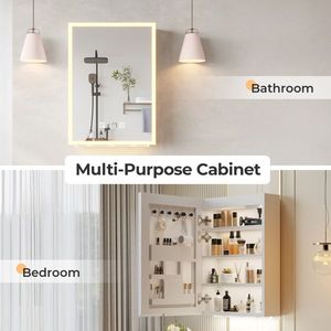 Moderno Armadietto a Specchio LED 20x28 in Truciolato Bianco con Cornice in Acrilico, 1 Porta, 4 Ripiani, Display Ora e Temperatura - Product Image 6