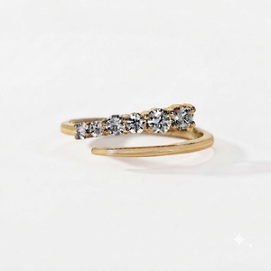 18K Yellow Gold 0.38CT E Color VS1 Open Wedding Band Lab Grown Diamond Bypass Setting Gap Wedding <b>Ring</b> Womens Cuff <b>Stacking</b> Band - Product Image 2