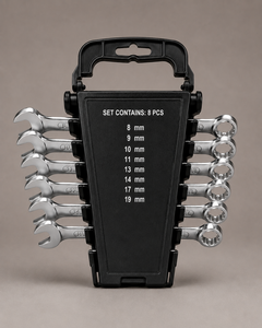 Chrome Vanadium Combination <b>Spanner</b> Set with Storage Rack | Metric <b>Open</b> <b>End</b> & Ring Wrench Set for Workshop set of 8 (8-19 mm) - Product Image 1