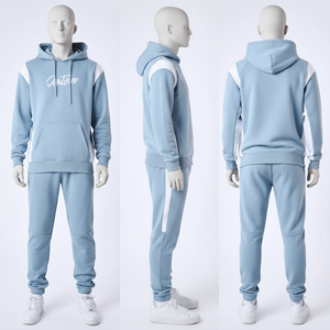 Wholesale Winter <b>Men's</b> Hooded Sweat Pant Zip Hoodie Set Tracksuit Regular Fit Street Wear Cotton Solid Fleece - Product Image 1