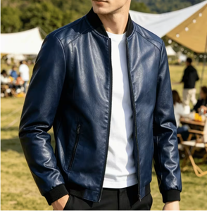 Chaqueta Bomber de Cuero Vacuno Marrón para Hombre TRIBON SPORTS, Cuello Alto, Cierre de Cremallera, Corte Regular, Transpirable, Informal, Invierno, Premium - Product Image 1