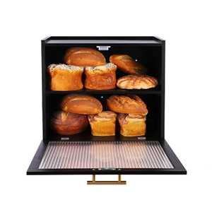 2-Tier Black Wood Bread Box with Drop-Down Glass Door - <b>Large</b> Capacity <b>Kitchen</b> Countertop Bakery Storage <b>Bin</b> - Product Image 1