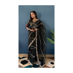 Sari de Diseño con Bordado de Hilo y Lentejuelas, para Fiestas, Bodas, Festividades, Estilo Étnico Indio, Tradicional, Elegante y Sofisticado - Product Image 1