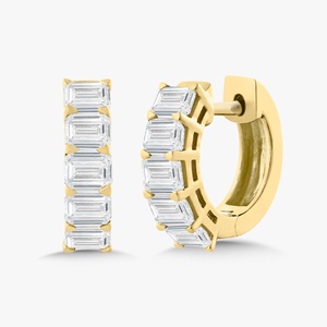 Pendientes de Aro con Diamantes, Oro Sólido de 14k y 18k, Corte Esmeralda, Diamante Cultivado en Laboratorio, Estilo Moderno y Minimalista, 10mm, Par de Aros con Bisagra para Uso Diario - Product Image 5