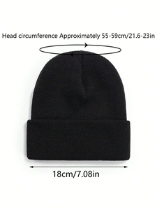 Bonnet unisexe en laine chaud d'hiver, style jacquard à lettres, tricoté, sans revers, pour le ski et les voyages - Product Image 4
