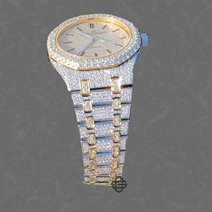 Montre à quartz de luxe pour homme, entièrement sertie de diamants Moissanite, verre glacé, bracelet en acier inoxydable de 20 mm, chiffres romains, boîtier de 41 mm, mouvement ETA - Product Image 3