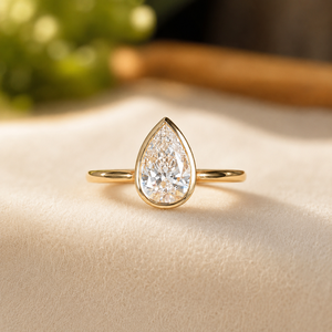 Women's Plated Yellow <b>Gold</b> Engagement <b>Ring</b> Moissanite Bezel Setting Classic Style Pear Cut Diamond Wedding <b>Ring</b> - Product Image 1