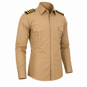 Chemise d'uniforme de sécurité en coton kaki à manches longues unisexe avec épaulettes et boutons sur le devant pour le service - Product Image 3