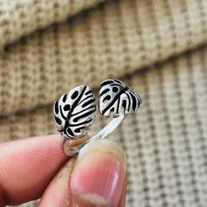 Anillos de latón con diseño de hoja bohemia de moda al por mayor para mujer, chapados en plata oxidada, bandas botánicas vintage, certificados por terceros, estilo bohemio. - Product Image 2