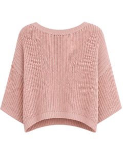 Pull court tricoté rose pour femme, coupe ample, manches courtes, léger et respirant, idéal pour l'été, style décontracté et tendance - Product Image 2