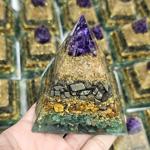 Nouveauté 2025 : Figurine Pyramide de Manifestation de Richesse et d'Abondance en Pierres Précieuses – Améthyste, Pyrite, Œil de Tigre, Citrine, Jade Vert – Pour la Prospérité - Product Image 2