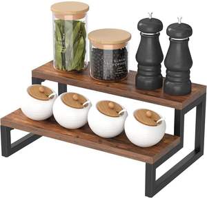 Étagère à épices en bois à 2 niveaux pour comptoir |   Étagère de rangement multifonctionnelle pour la cuisine |   Support de rangement de cuisine en bois et métal pour épices - Product Image 1