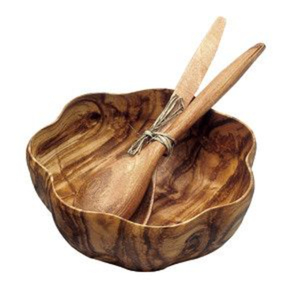 Ensemble de saladiers en bois d'acacia en gros avec ustensiles de service, bols de service en bois naturel faits à la main, articles de cuisine écologiques pour restaurant - Product Image 1