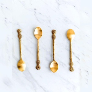 Ensemble de cuillères à Dessert en argent, poignée en laiton antique, faite à la main, décoration de luxe, hôtel restaurant, vaisselle - Product Image 4