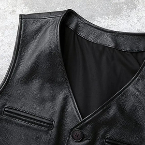 Nouveau modèle 2025 – Gilet haut de gamme pour homme en jean noir et cuir de vachette, col en V, simple boutonnage, écologique, pour l'automne, avec fourrure - Product Image 5