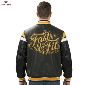 Veste de baseball en cuir avec patch en chenille personnalisé, broderie, pour homme, très vendue - Product Image 4