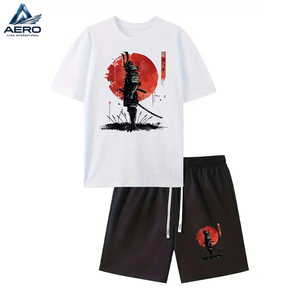 Ensembles T-shirt et short pour hommes, col rond, manches courtes, vente en gros, mode décontractée, été - Product Image 1