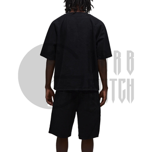 Camisa de Mezclilla Negra para Hombre, con Botones, Manga Corta, Corte Holgado, Color Sólido, Sin Cuello, Lavado Regular, Tejido de Algodón - Product Image 4