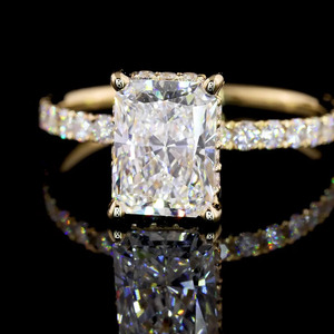 Bague de fiançailles en or 10K/14K/18K ou argent 925/935 avec diamant de laboratoire certifié IGI taille Radiant et alliance assortie pour anniversaire - Product Image 2