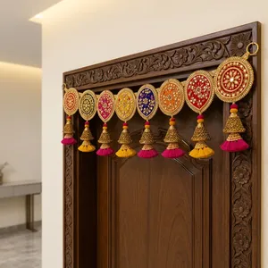 Traditional Indian Door Toran With Embroidered Round Panels And Colorful Tassels For Festive Home Entryway Decor - Product Image 3