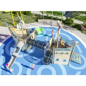 Équipement de jeu extérieur pour enfants et toboggan de bateau pirate pour parc d'enfants avec balançoire et cadre d'escalade