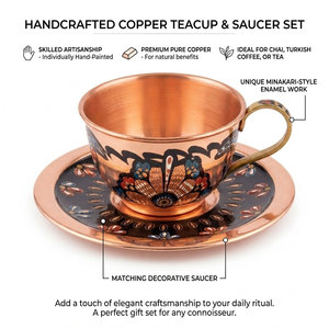 Handmade Pure Copper Tea Cup Saucer Set Hand Painted Floral <b>Enamel</b> Turkish Arabic Coffee <b>Mug</b> Vintage Tableware Wholesale Giftbox - Product Image 2